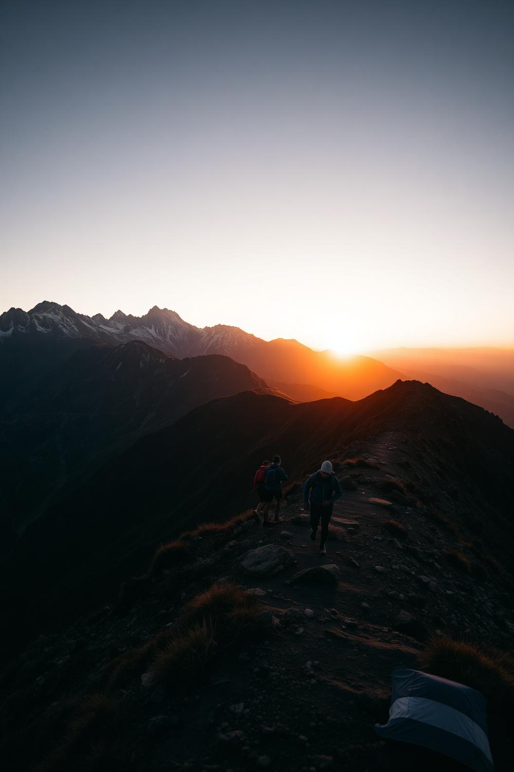 Trail runners on Himalayan ridge