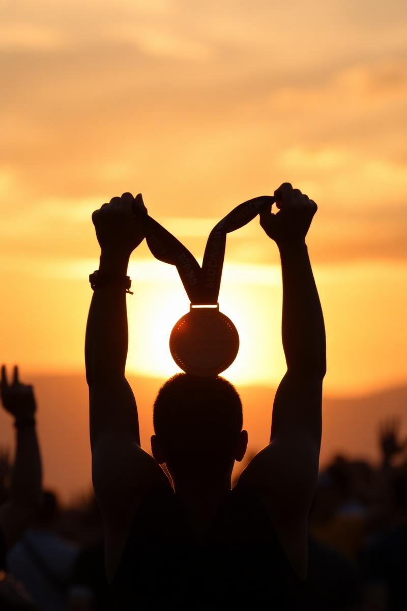 Medal raised at sunrise